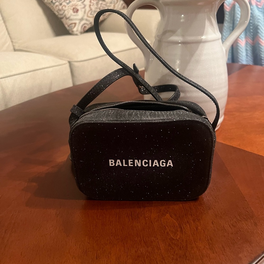 Authentic Balenciaga Glitter Black Crossbody Bag.